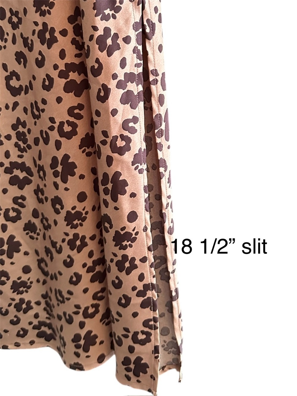 A New Day Leopard Print Slip Dress XL Tan/Black Silky Midi w/ Asymmetrical Slit - Picture 5 of 10